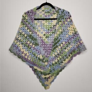 Vintage Hand Knit Crochet Poncho Bolero Shawl Fairy Whimsy Granma Winter Sweater